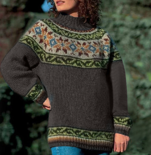 Emrys – vintage-patchwork-pullover mit rundhalsausschnitt