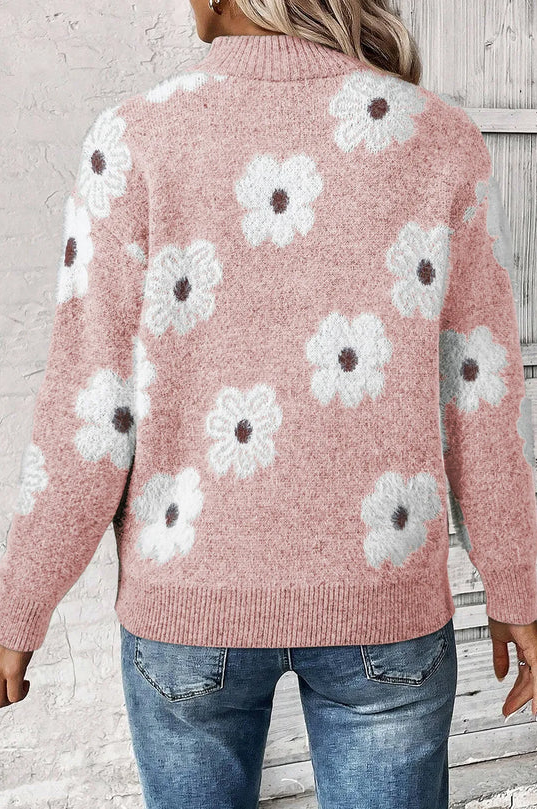 Margaret| pullover mit blumenmuster und halbem reißverschluss