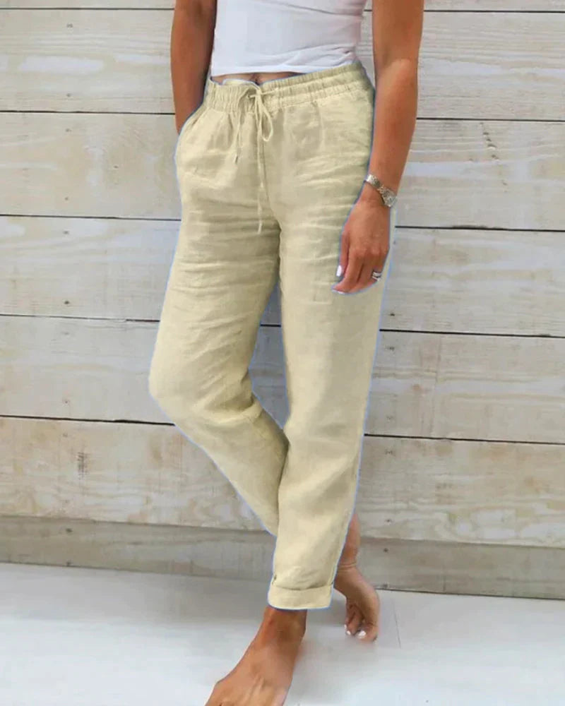 Khaki Leinenhose für Damen