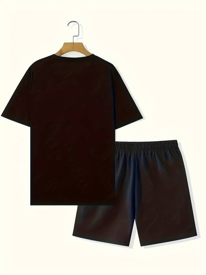 Schwarze Herren Summer Set, bestehend aus einem Kurzarm-T-Shirt und Shorts mit Faith Print