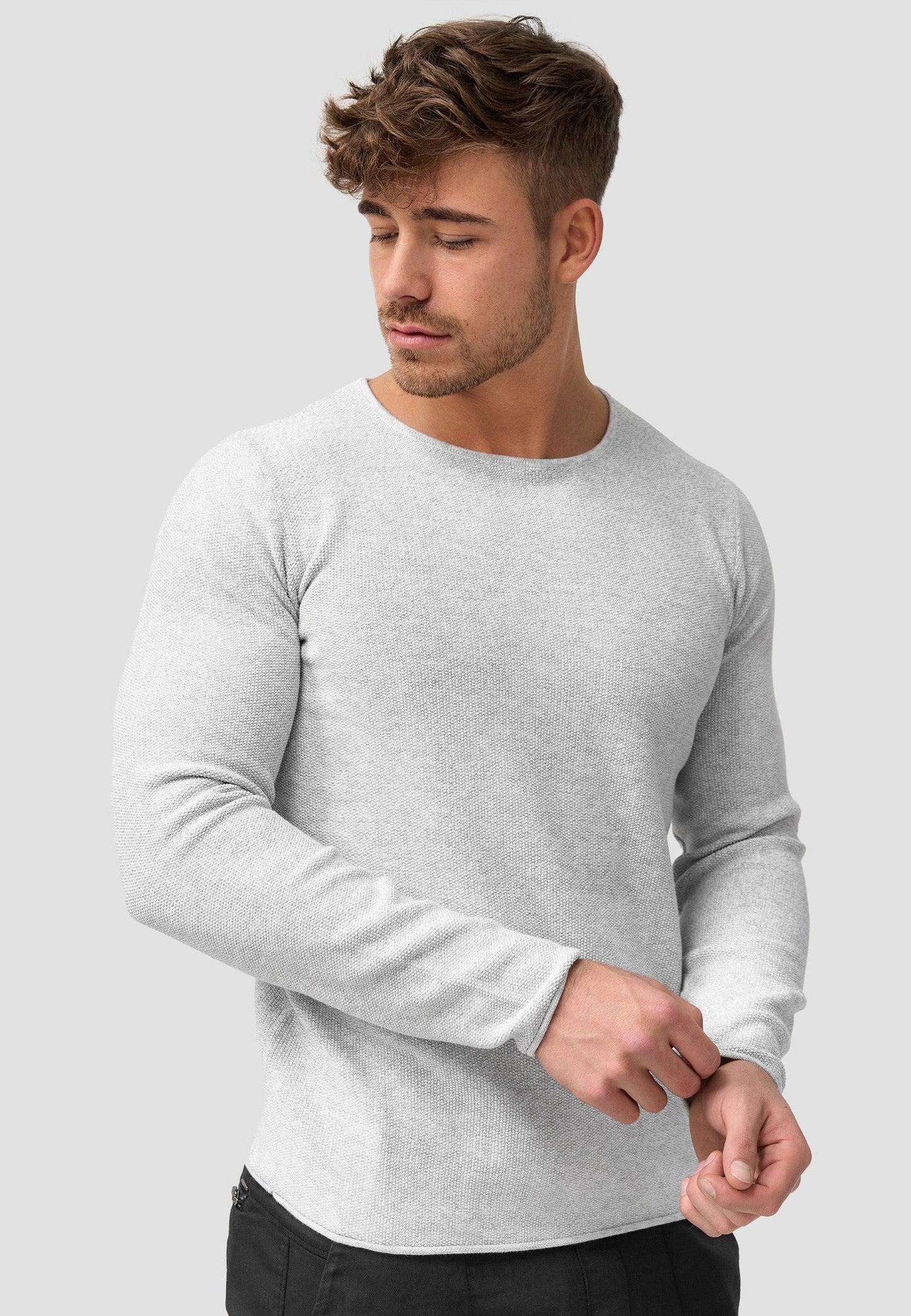 Indicode Herren Loakim Strickpullover mit Rundhals-Ausschnitt & Roll Edge aus 90% Baumwolle - INDICODE