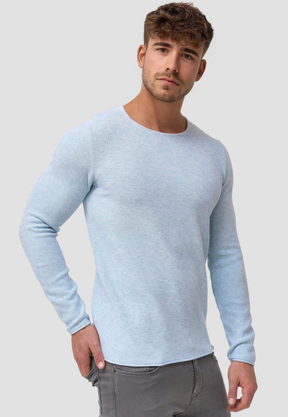 Indicode Herren Loakim Strickpullover mit Rundhals-Ausschnitt & Roll Edge aus 90% Baumwolle - INDICODE