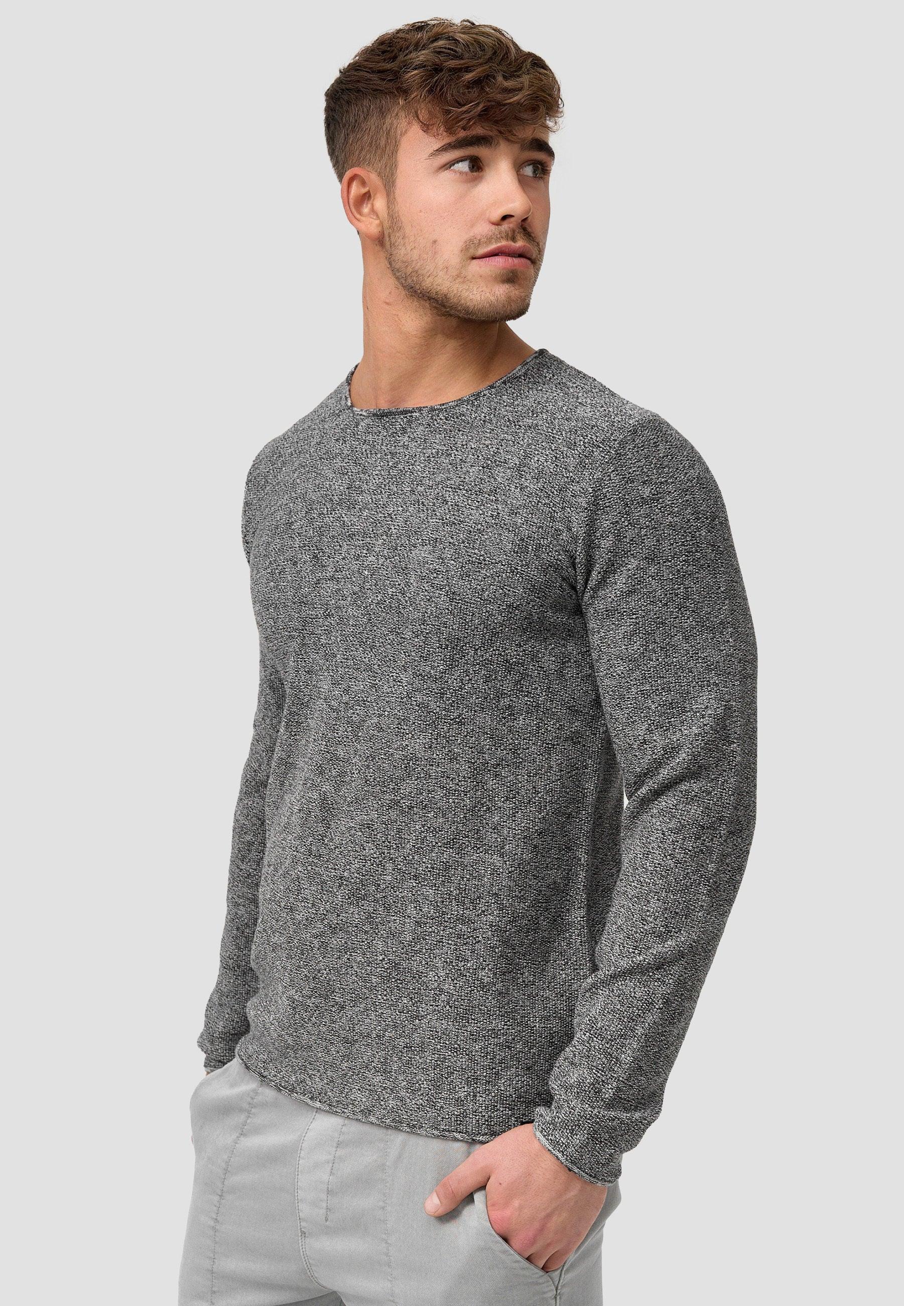 Indicode Herren Loakim Strickpullover mit Rundhals-Ausschnitt & Roll Edge aus 90% Baumwolle - INDICODE