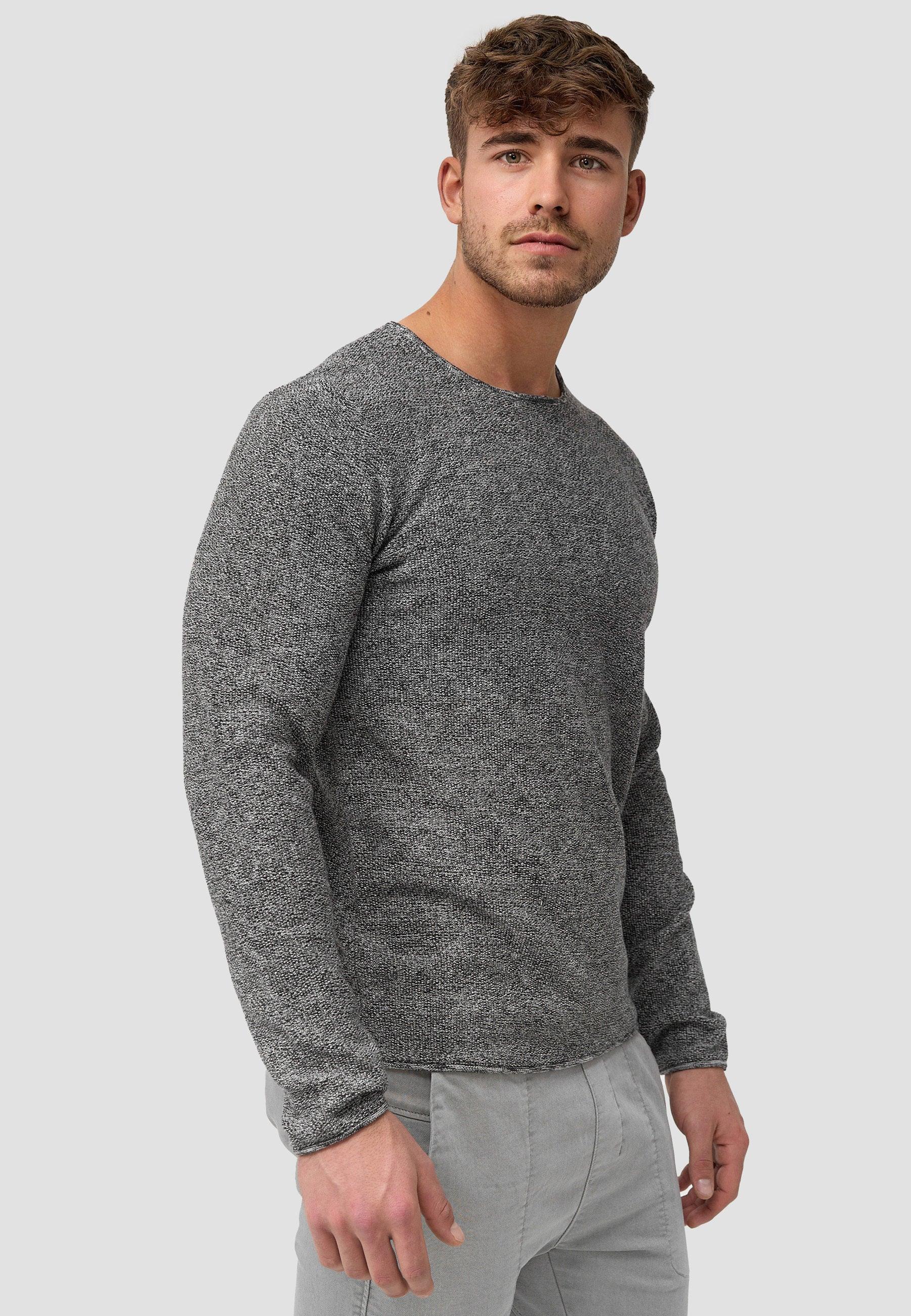 Indicode Herren Loakim Strickpullover mit Rundhals-Ausschnitt & Roll Edge aus 90% Baumwolle - INDICODE