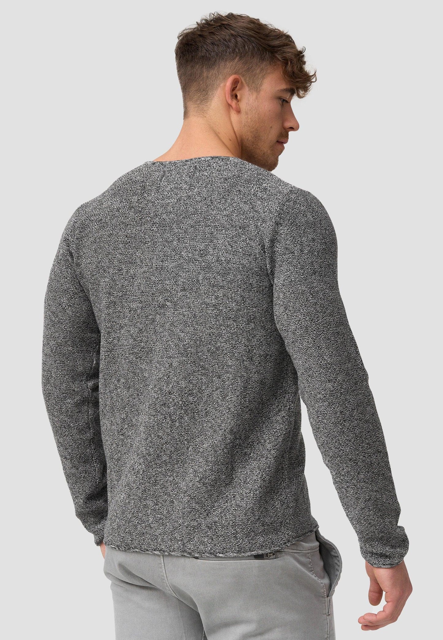 Indicode Herren Loakim Strickpullover mit Rundhals-Ausschnitt & Roll Edge aus 90% Baumwolle - INDICODE