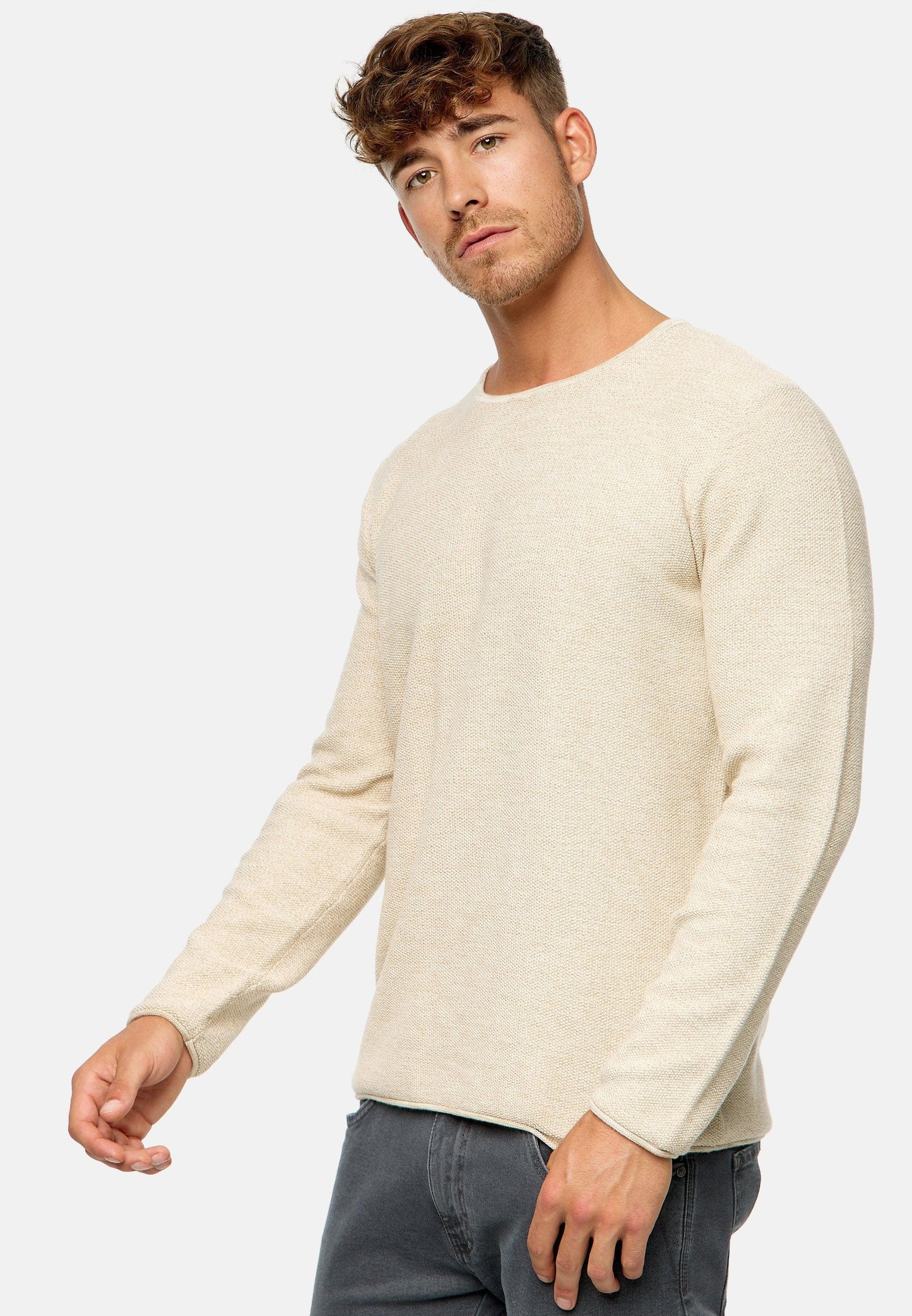 Indicode Herren Loakim Strickpullover mit Rundhals-Ausschnitt & Roll Edge aus 90% Baumwolle - INDICODE