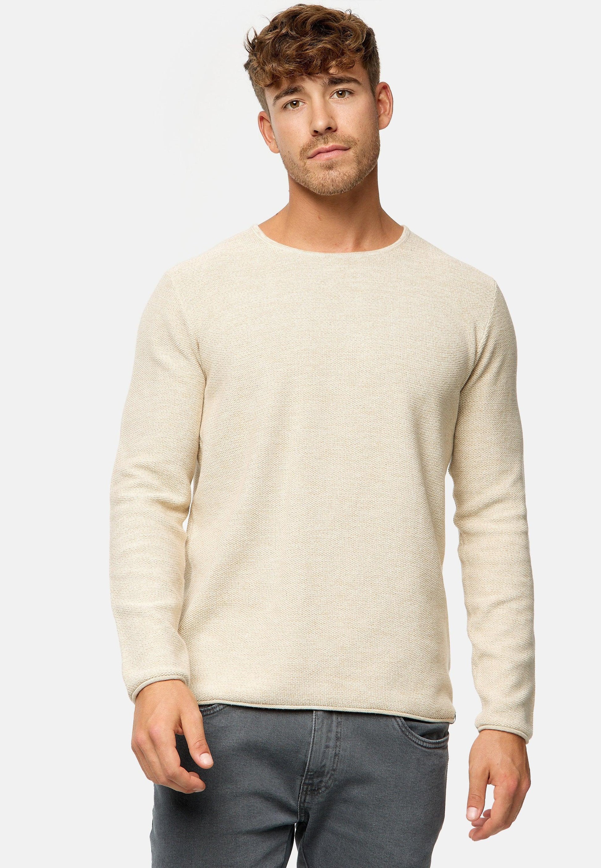 Indicode Herren Loakim Strickpullover mit Rundhals-Ausschnitt & Roll Edge aus 90% Baumwolle - INDICODE