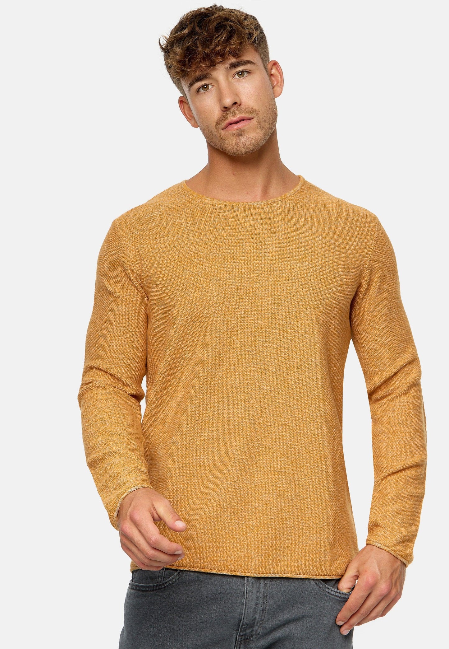 Indicode Herren Loakim Strickpullover mit Rundhals-Ausschnitt & Roll Edge aus 90% Baumwolle - INDICODE