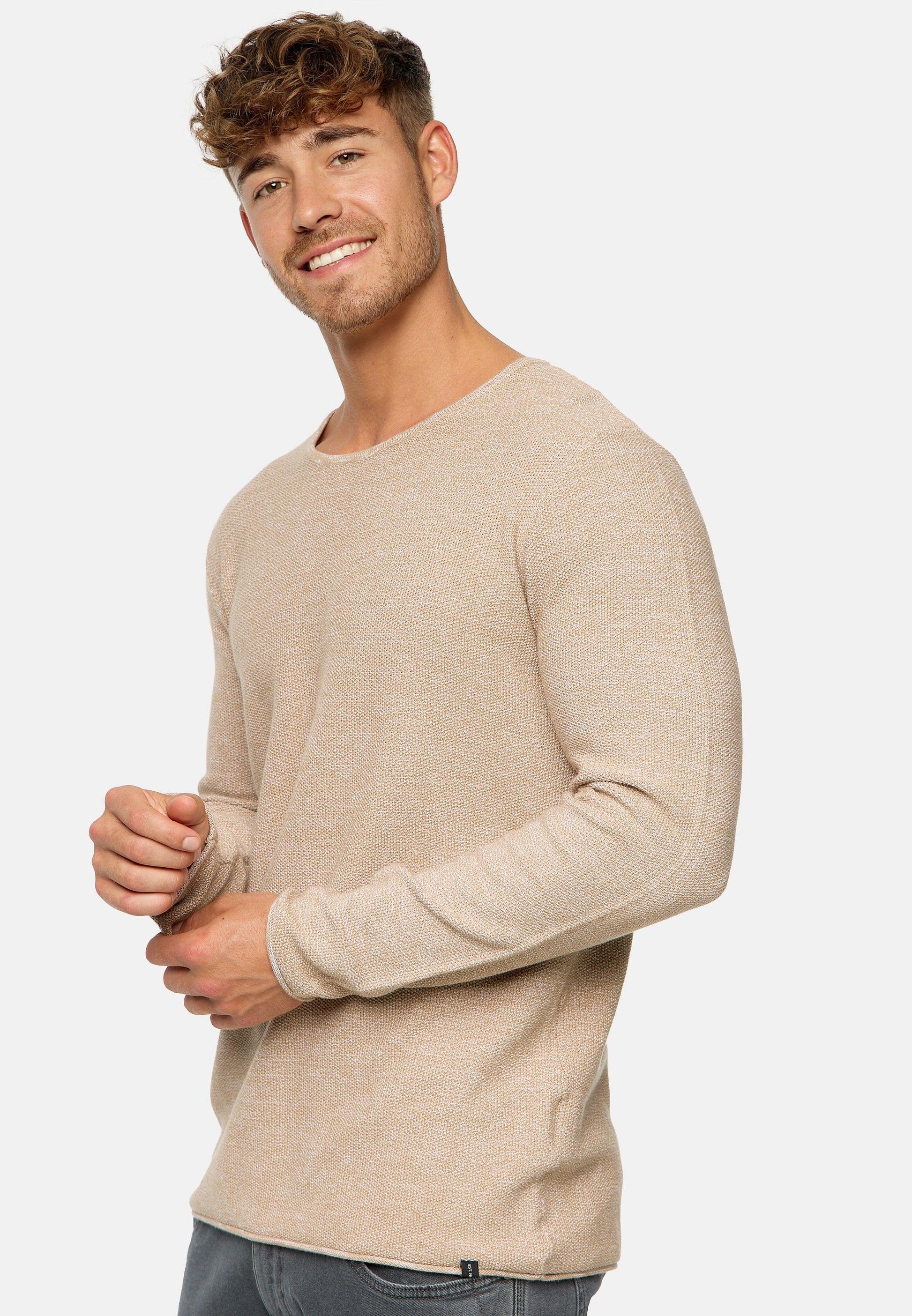 Indicode Herren Loakim Strickpullover mit Rundhals-Ausschnitt & Roll Edge aus 90% Baumwolle - INDICODE