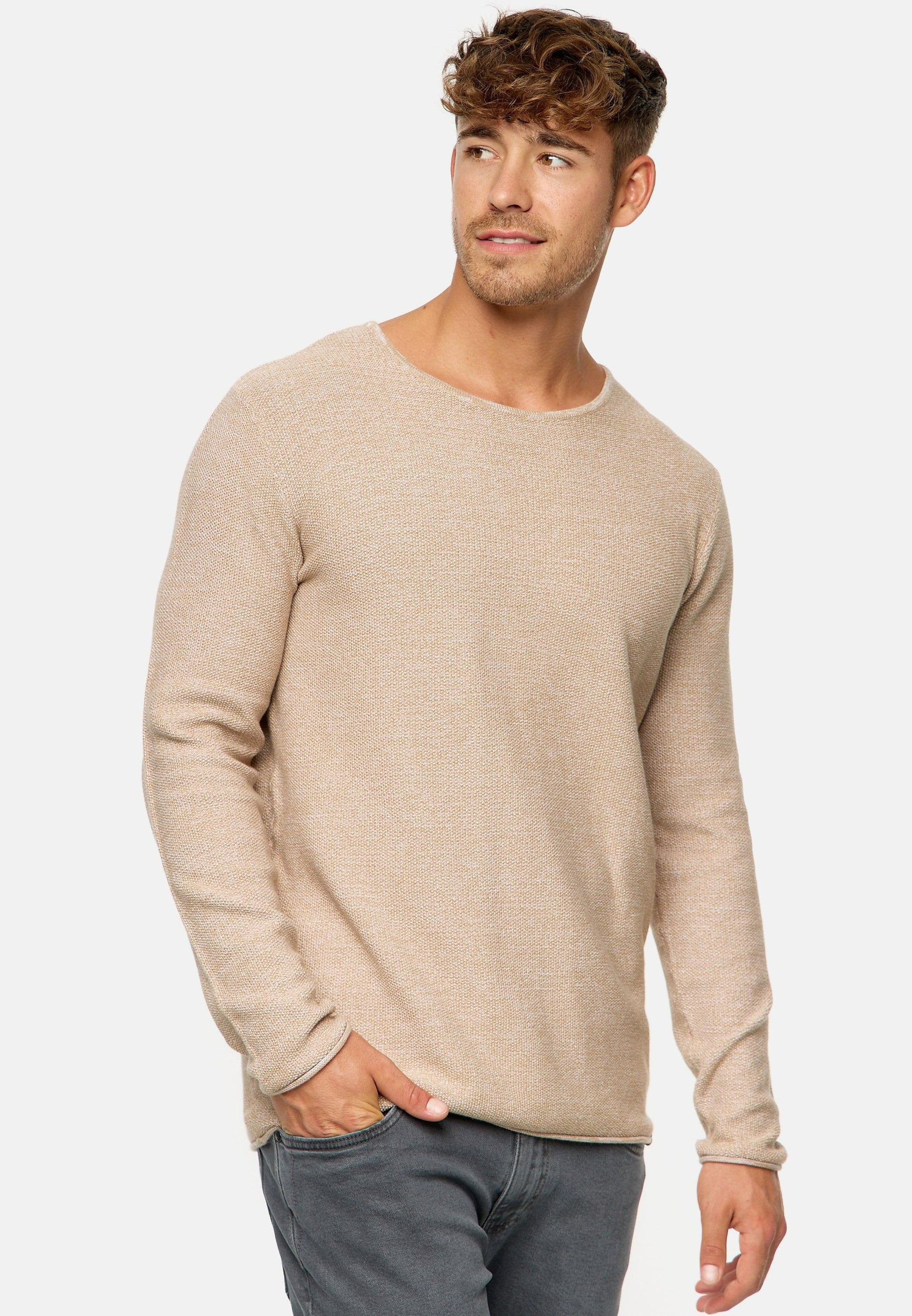 Indicode Herren Loakim Strickpullover mit Rundhals-Ausschnitt & Roll Edge aus 90% Baumwolle - INDICODE