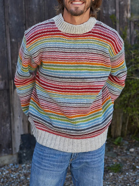 Zephyr – gestrickter rundhalsausschnitt mit regenbogenstreifen