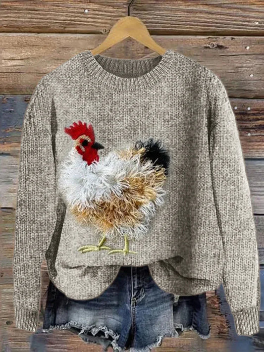 Sylvaine – flauschiger pullover mit hühnerstickerei