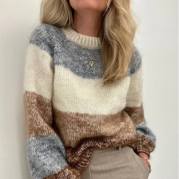 Charlotte – retro-kontrastpullover mit rundhalsausschnitt